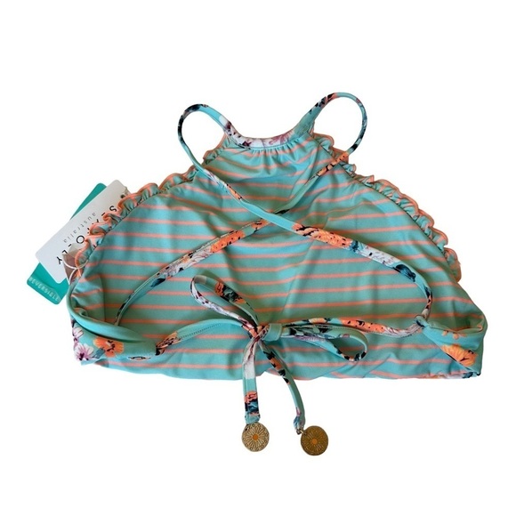 SeaFolly Vintage Wildflower Iceberg High Neck Reversible Bikini Top Sz 4… - Picture 9 of 16